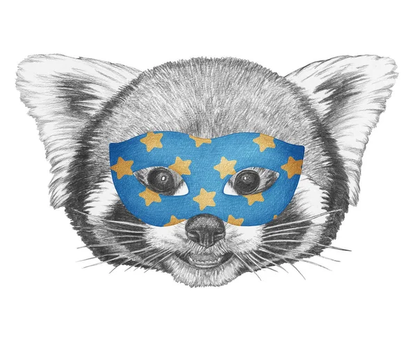 Retrato Pequeno Panda Uma Máscara Máscaras Fundo Branco Ilustração Desenhada — Fotografia de Stock