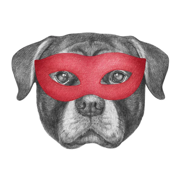 Retrato Rottweiler Uma Máscara Máscaras Fundo Branco Ilustração Desenhada Mão — Fotografia de Stock