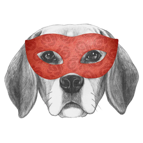Portrait Dog Masquerade Mask White Background Hand Drawn Illustration — Stock Photo, Image