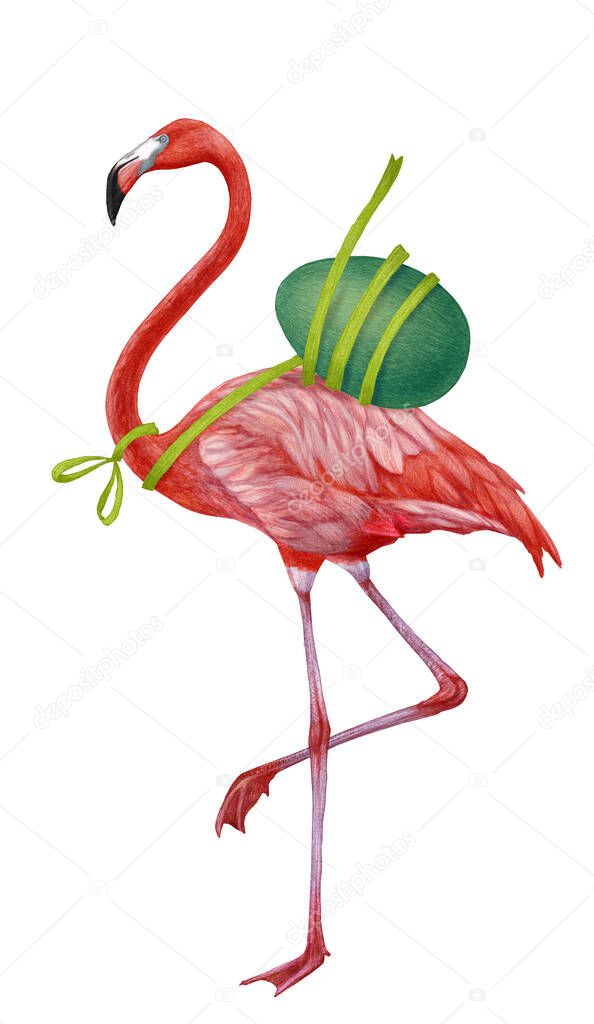 Hand-drawn illustration of Flamingo. Easter.