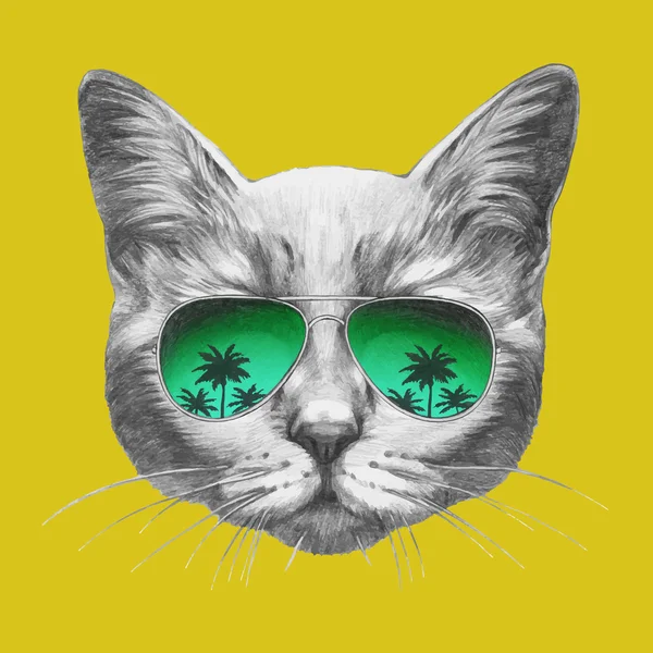 Gato con gafas de sol espejo — Vector de stock