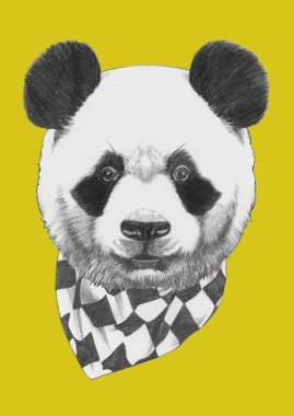 Panda özgün çizim eşarp ile