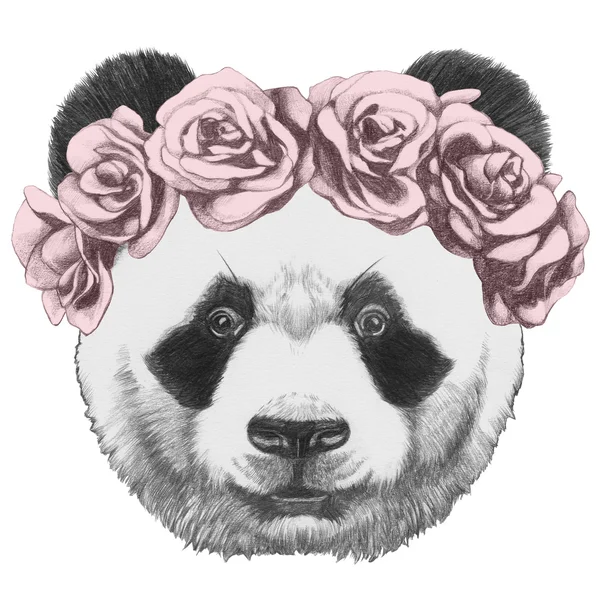 Dibujo original de Panda con rosas —  Fotos de Stock