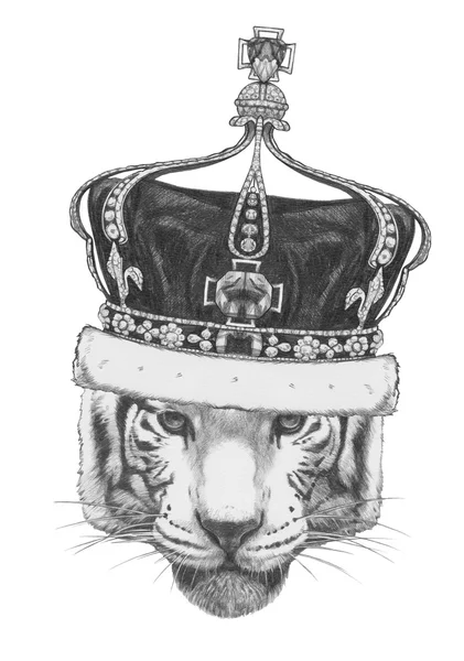 Original drawing of Tiger with crown — Stock Photo, Image