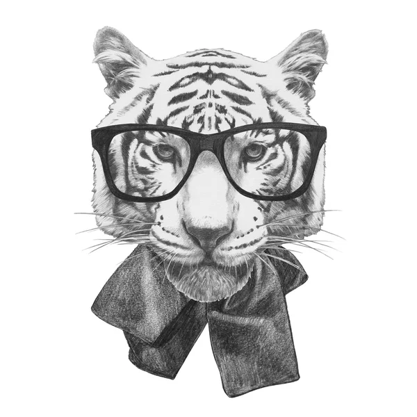 Original drawing of Tiger with glasses — Stock Photo, Image