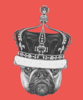 French Bulldog with crown vector