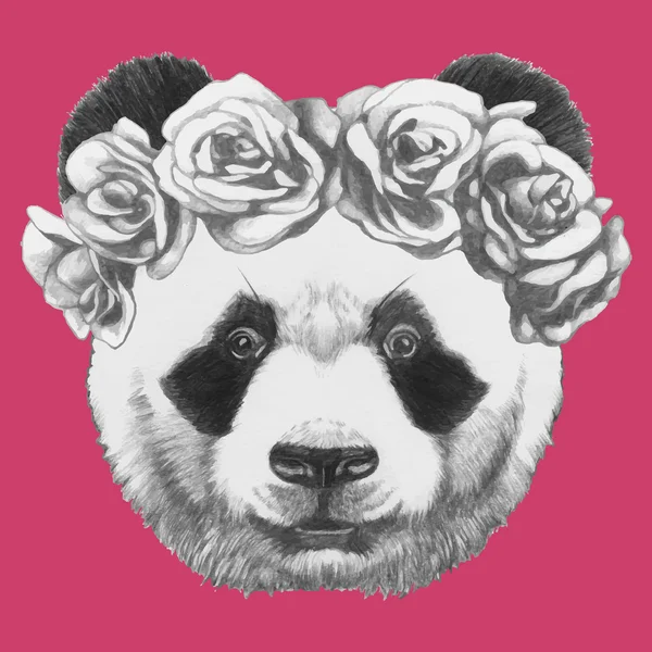 Retrato de Panda con rosas — Archivo Imágenes Vectoriales