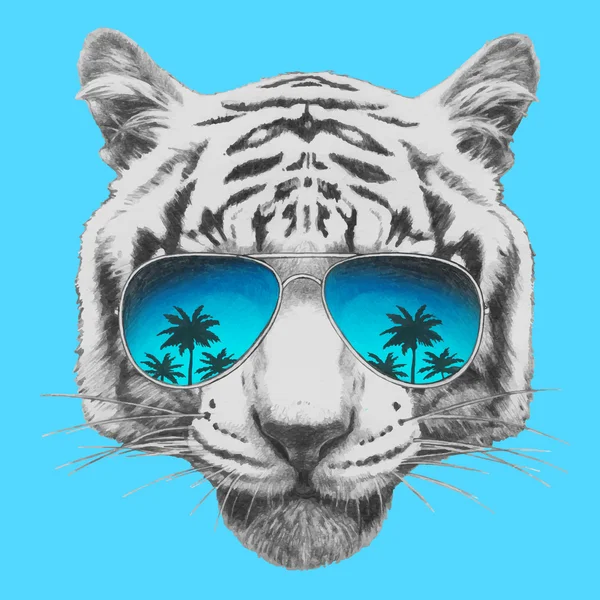 Tygrys z lustrem okulary — Wektor stockowy