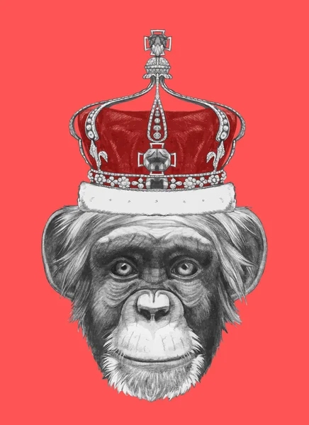 Portrait de Singe avec couronne — Image vectorielle