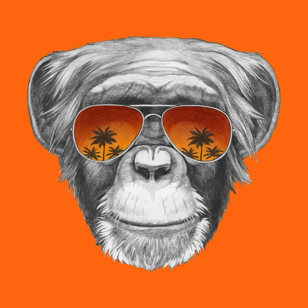 Monkey met spiegel zonnebril — Stockvector