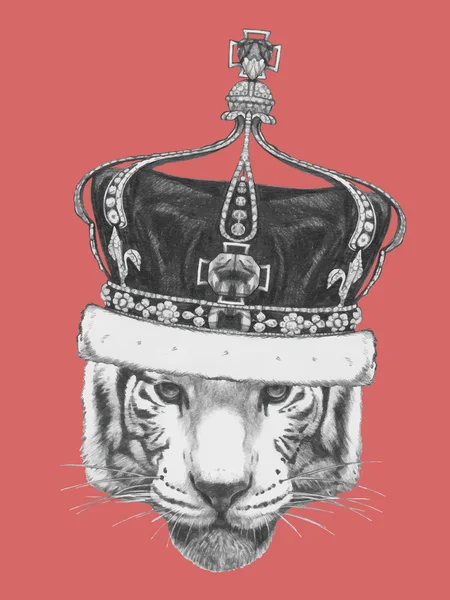 老虎与皇冠的肖像 — 图库矢量图片