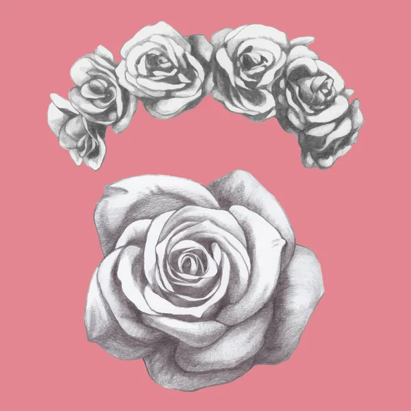 Τριαντάφυλλο και floral στεφάνι — Διανυσματικό Αρχείο