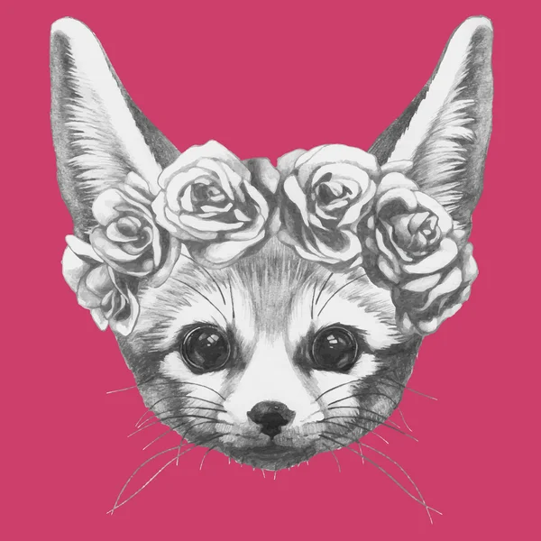 Fennec Fox con rosas — Archivo Imágenes Vectoriales