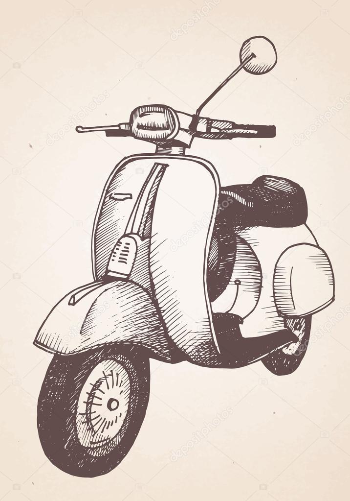 Hand drawn retro scooter