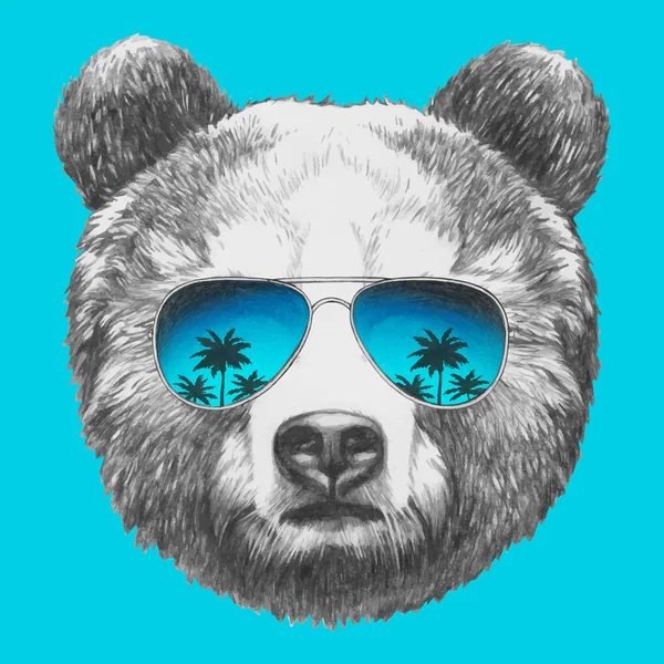 Oso con gafas de sol espejo — Vector de stock