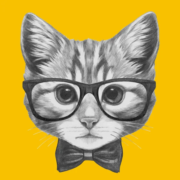 Gato con gafas y pajarita — Vector de stock