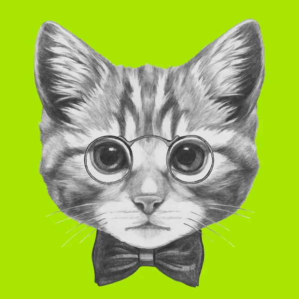 Cat with glasses and bow tie — Stock Vector