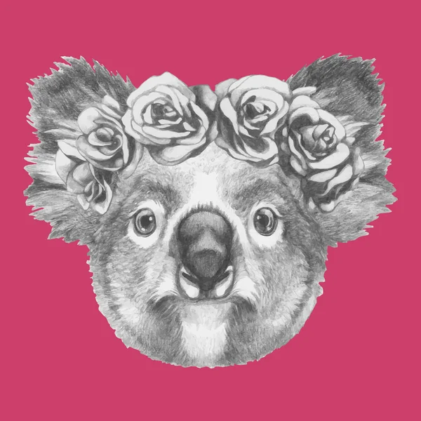 Koala med blomkrans — Stock vektor