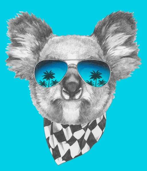 Koala mit Spiegelsonnenbrille und Schal — Stockvektor