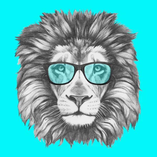 Portrait de Lion avec lunettes — Image vectorielle