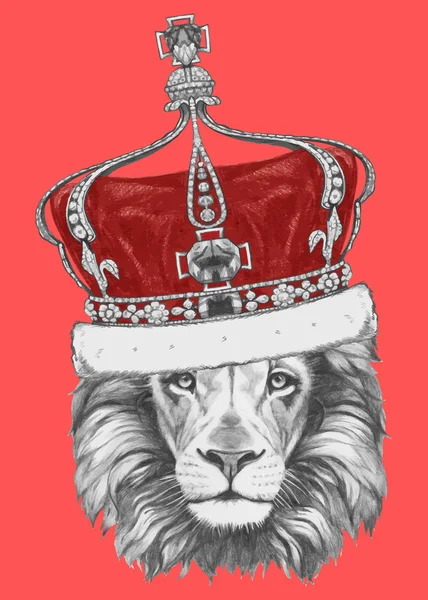 Ritratto di Leone con corona — Vettoriale Stock
