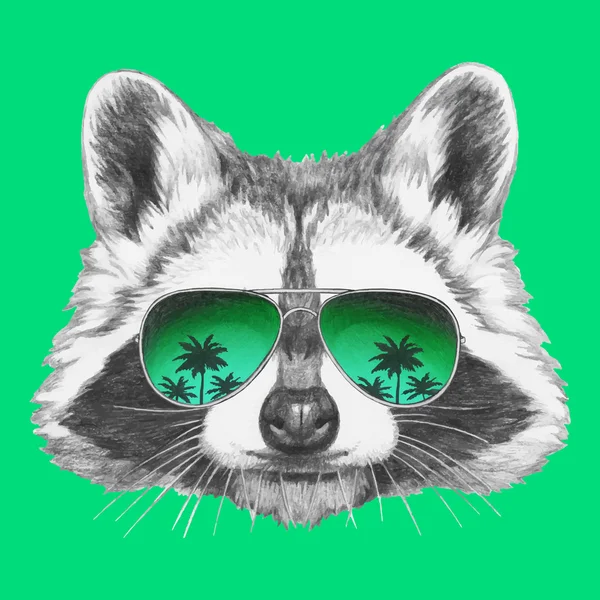 Raccoon with mirror sunglasses — Stock Vector