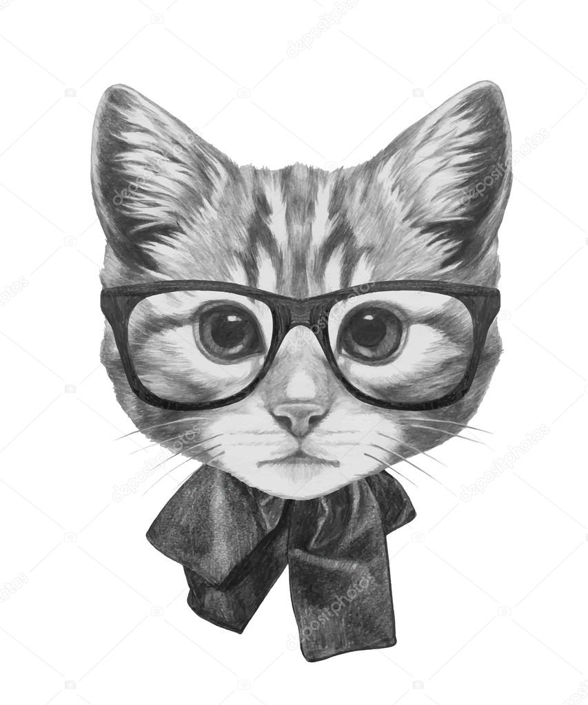 Cat with glasses and bow