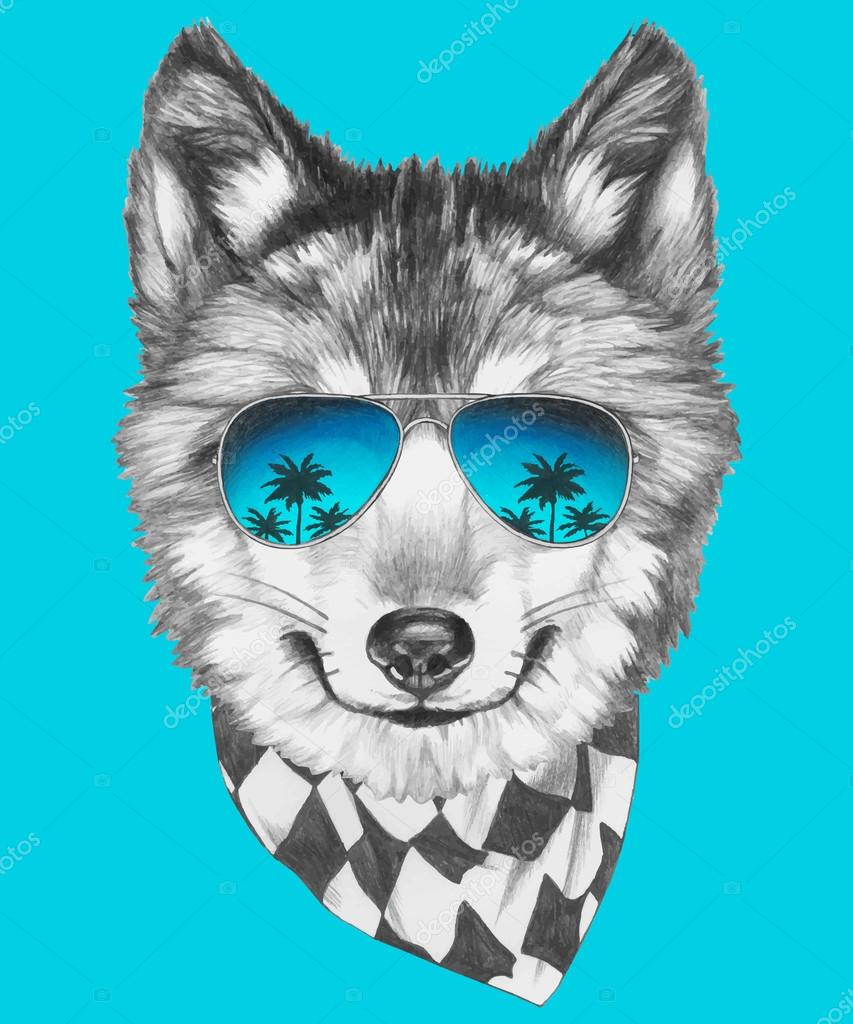 Colorful Wolf with Sunglasses - Unique Animal Art