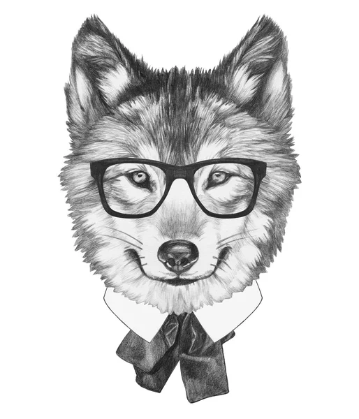 Dessin original de Wolf avec des lunettes — Photo