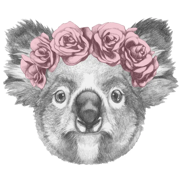 Koala avec couronne de tête florale — Photo