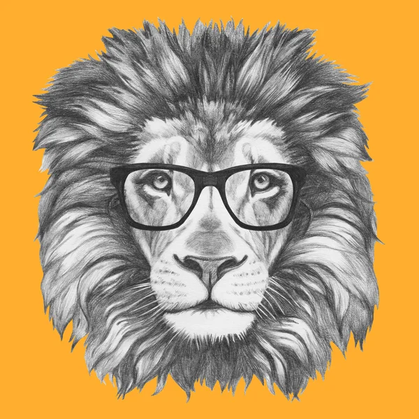Disegno originale di Leone con occhiali — Foto Stock