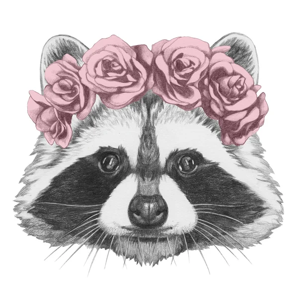 Rakun çiçek baş çelenk ile