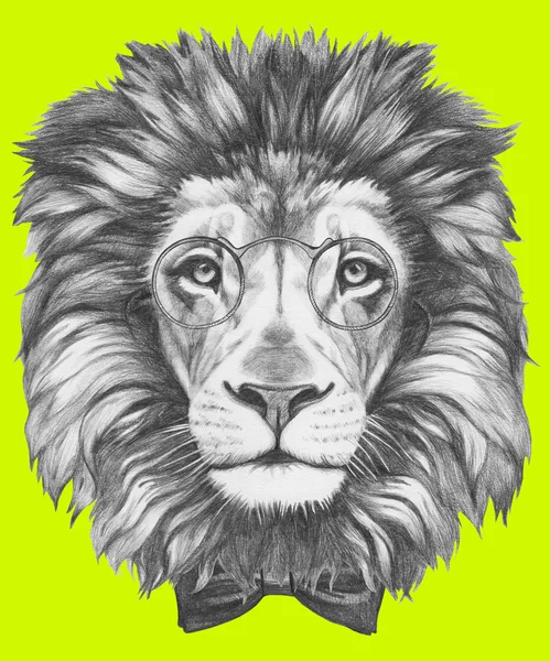Lion with glasses and bow tie. Stock Photo