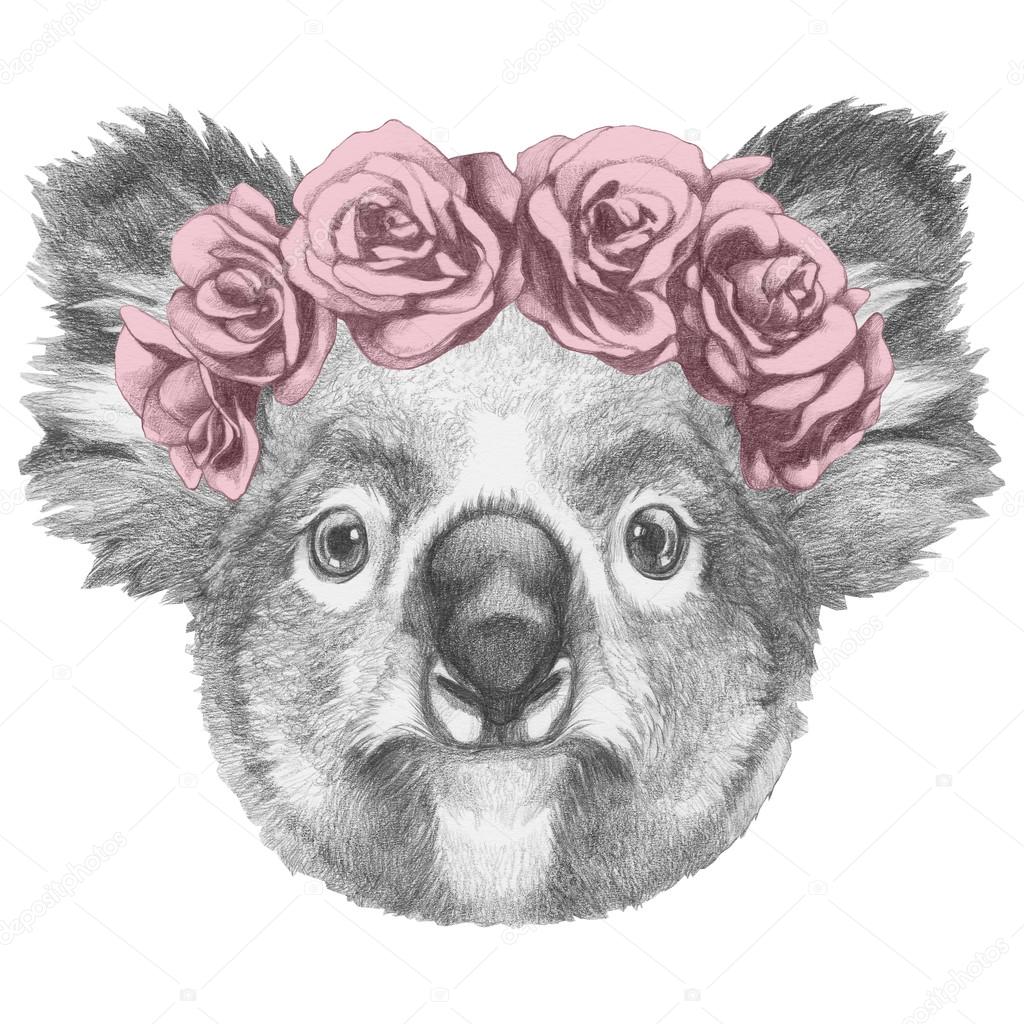 Koala with floral head wreath