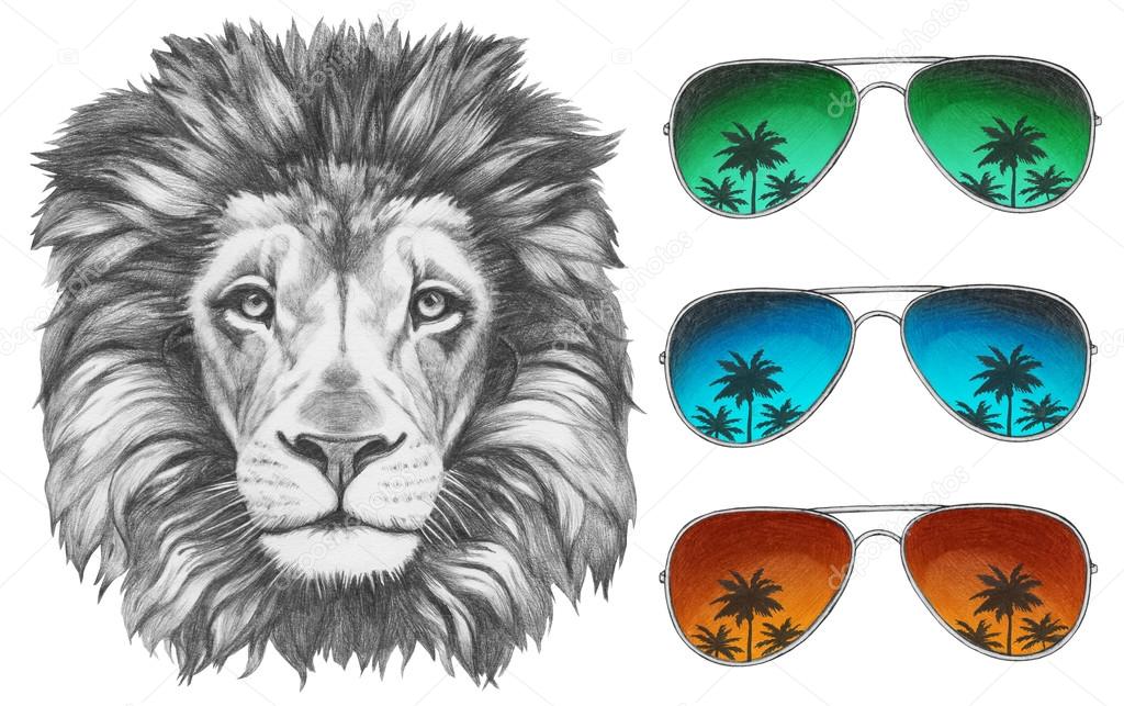 Original drawing of Lion with sunglasses