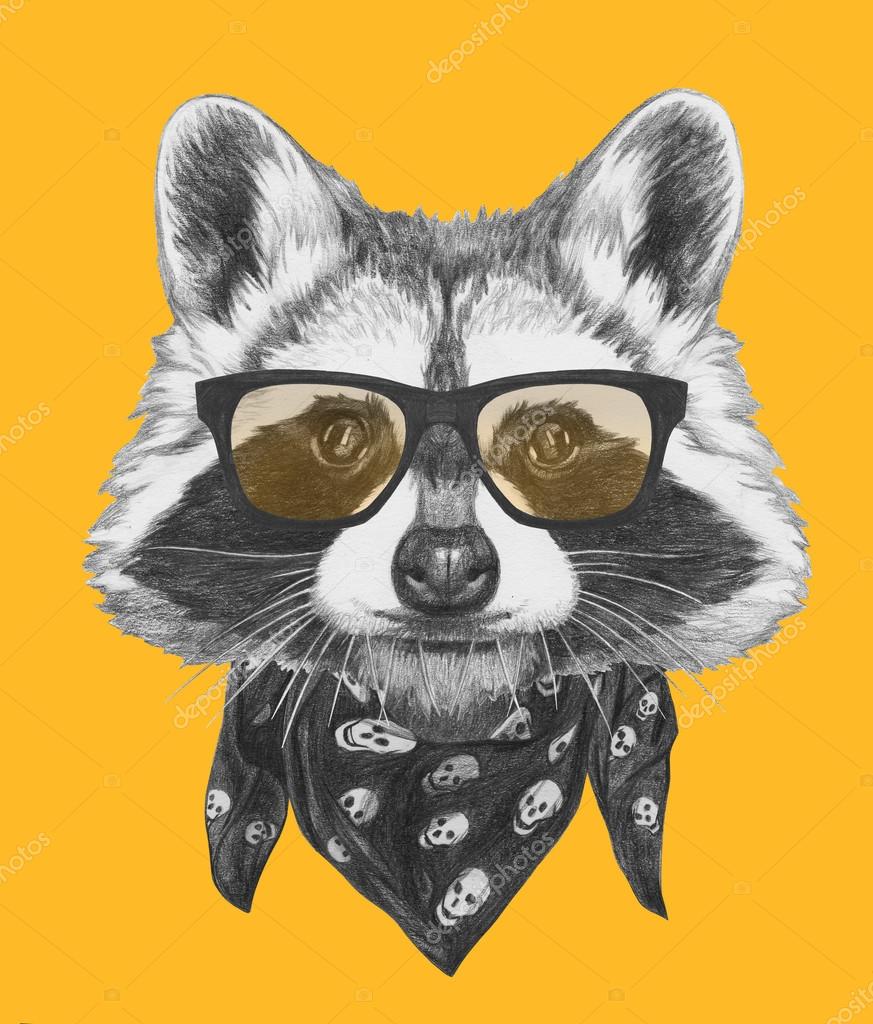 Head Of Racoon In Hipster Sunglasses Kawaii Animal Stock Illustration -  Download Image Now - iStock