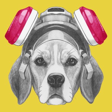 Beagle köpek portre gaz maskesi