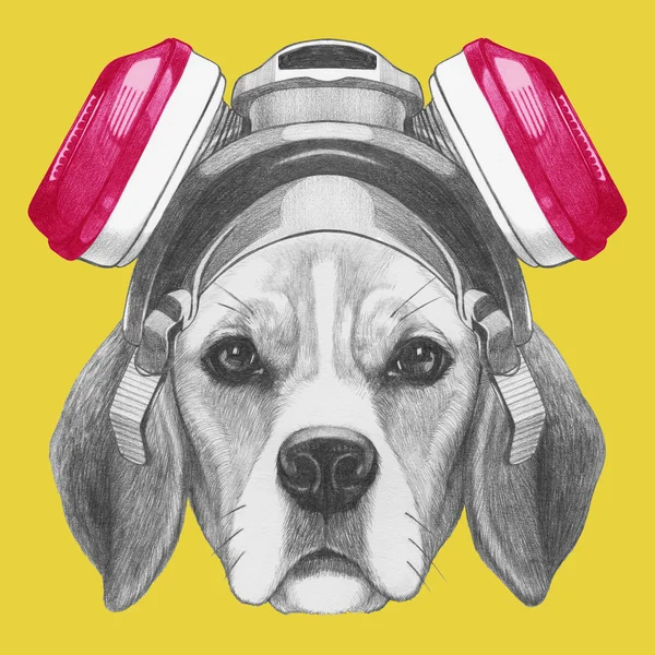 Retrato de cão beagle com máscara de gás — Fotografia de Stock