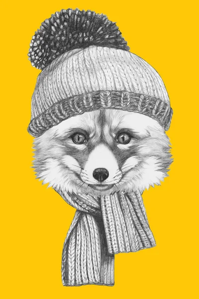 Fox with scarf and hat — Stock Photo, Image