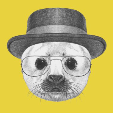 Bebek kürk mühür şapka ve gözlük