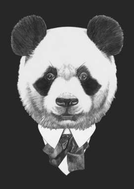 panda kıyafetli portresi.