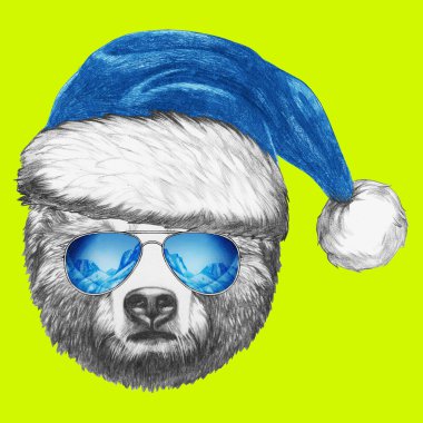Santa şapka ve güneş gözlüğü ile ayı