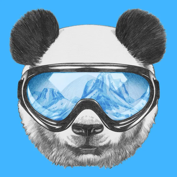 Panda com óculos de esqui — Fotografia de Stock