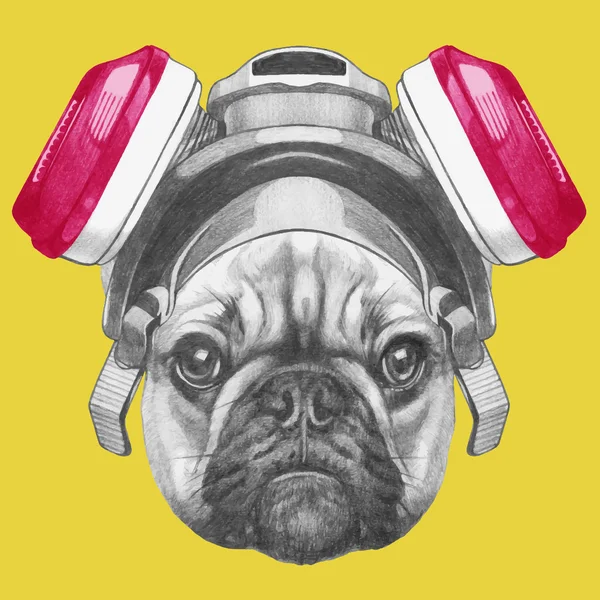 Bulldog francés con máscara de gas — Vector de stock