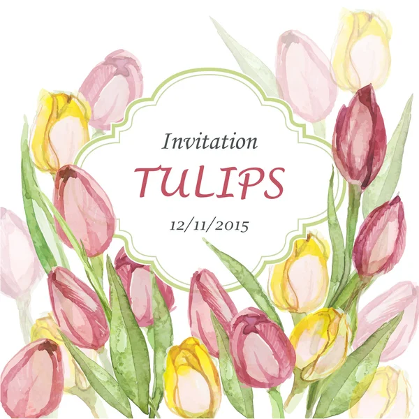 Biglietto d'invito con tulipani ad acquerello — Vettoriale Stock