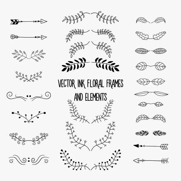 Garabatos florales tinta — Vector de stock