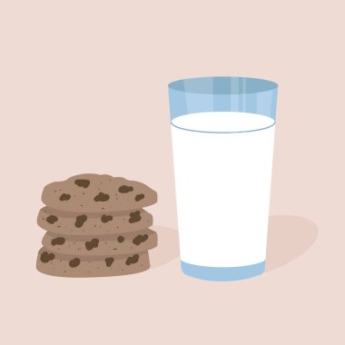 Bir bardak süt ve çikolatalı kurabiye.