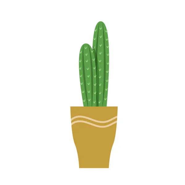Dlouhý Kaktus Hrnci Izolován Bílém Pozadí — Stockový vektor