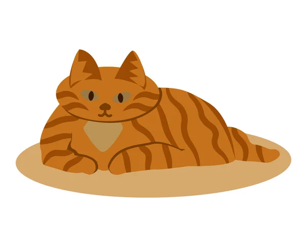 Ginger Gato Gordo Tabby Está Deitado Tapete Ilustração Vetorial — Vetor de Stock