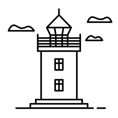 Beyaz arka planda bulutlu deniz feneri